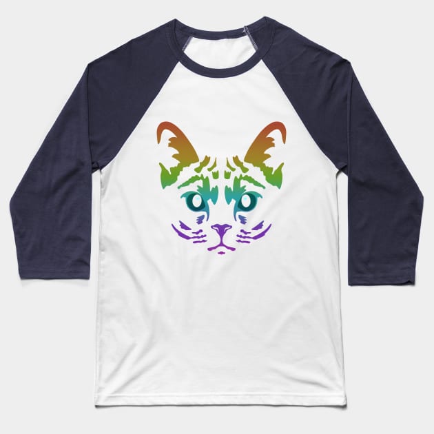 Rainbow Cat Face Baseball T-Shirt by GeoCreate